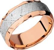 14K Rose gold 9mm beveled band with an inlay of authentic Gibeon Meteorite