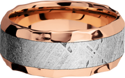 14K Rose gold 9mm beveled band with an inlay of authentic Gibeon Meteorite