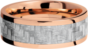 14K Rose Gold 8mm flat band with a 5mm inlay of silver Carbon Fiber