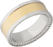 14K White gold 8mm flat band with an inlay of 14K yellow gold and bead-set .01ct side eternity diamonds