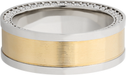 14K White gold 8mm flat band with an inlay of 14K yellow gold and bead-set .01ct side eternity diamonds