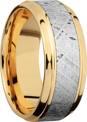 14K Yellow gold 9mm beveled band with an inlay of authentic Gibeon Meteorite