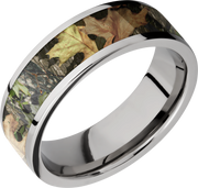 Titanium 7mm flat band with a 5mm inlay of Mossy Oak Obsession Camo