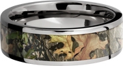 Titanium 7mm flat band with a 5mm inlay of Mossy Oak Obsession Camo