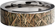 Titanium 7mm flat band with a 6mm inlay of Mossy Oak SG Blades Camo
