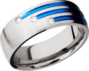 Titanium 8mm domed band with three staggered grooves with Cerakote and 3, .03 flush-set diamonds