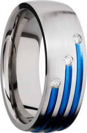 Titanium 8mm domed band with three staggered grooves with Cerakote and 3, .03 flush-set diamonds