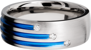 Titanium 8mm domed band with three staggered grooves with Cerakote and 3, .03 flush-set diamonds