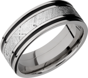 Titanium 8mm flat band with an inlay of authentic Gibeon Meteorite