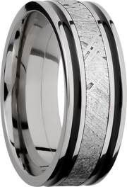 Titanium 8mm flat band with an inlay of authentic Gibeon Meteorite