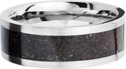 Titanium 8mm flat band with a mosaic inlay of black dinosaur bone