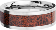 Titanium 8mm flat band with a mosaic inlay of red dinosaur bone