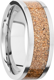 Titanium 8mm flat band with a mosaic inlay of tan dinosaur bone