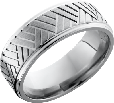 Titanium 8mm flat band with a laser-carved basket weave pattern