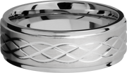 Titanium 8mm flat band with grooved edges and a laser-carved celtic pattern