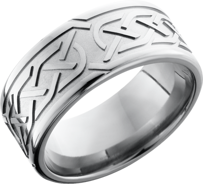 Titanium 9mm flat band with a laser-carved celtic pattern