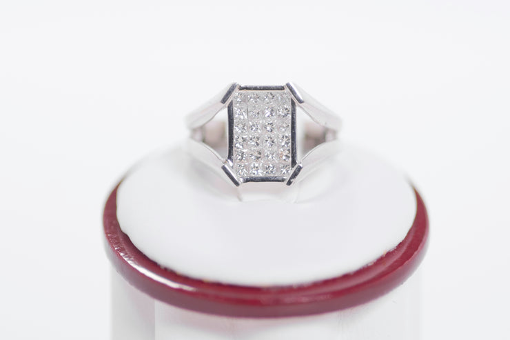 Princess Cut Invisible Setting Diamond Ring 18K White Gold