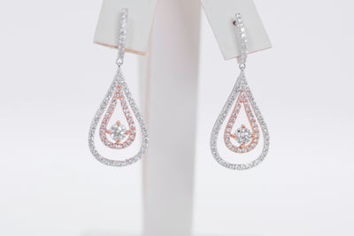 Double Halo Pear Shape Diamond Drop Earring