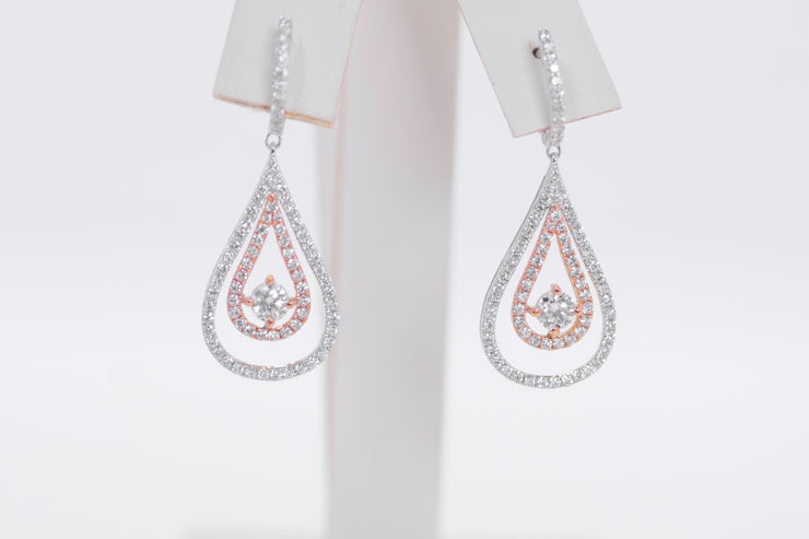 Double Halo Pear Shape Diamond Drop Earring