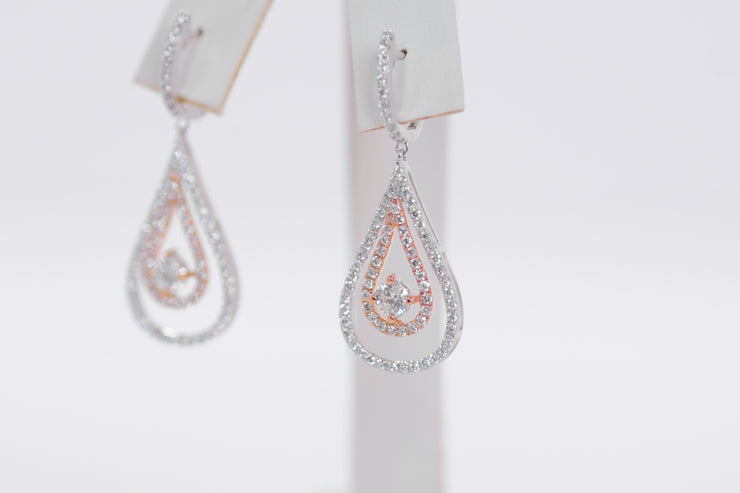 Double Halo Pear Shape Diamond Drop Earring