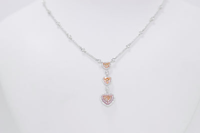 Trio Fancy Color Heart Diamond Drop Necklace