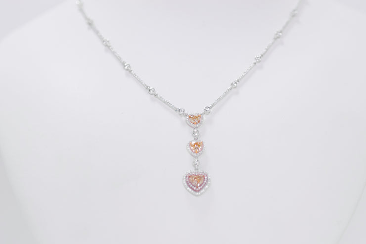 Trio Fancy Color Heart Diamond Drop Necklace
