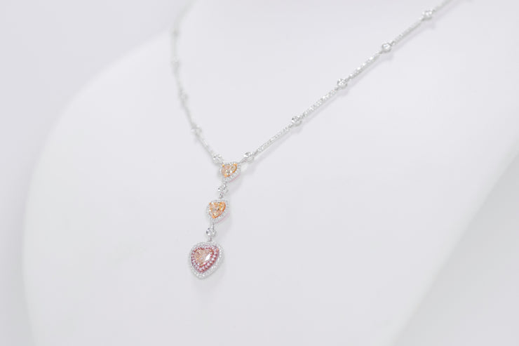 Trio Fancy Color Heart Diamond Drop Necklace