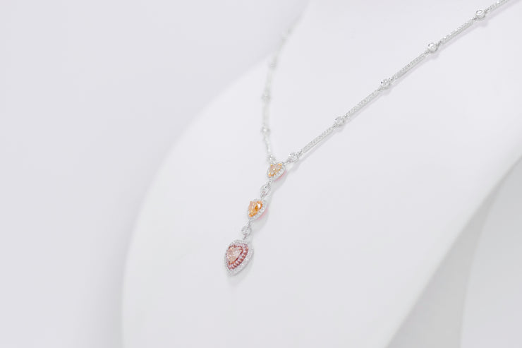 Trio Fancy Color Heart Diamond Drop Necklace
