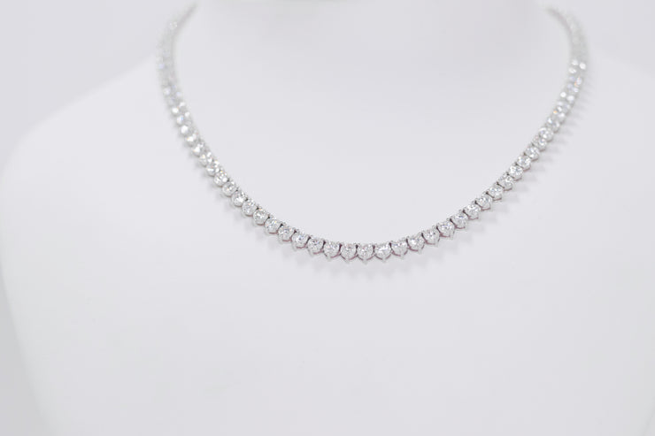 Classic Three Prong Tennis Necklace With 92 Round Brilliant Diamonds