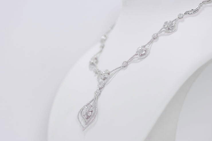 Daisy Floral Pear Shape And Round Diamond Bridal Necklace