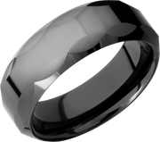 Tungsten Ceramic 8mm flat band with beveled edges and facet pattern