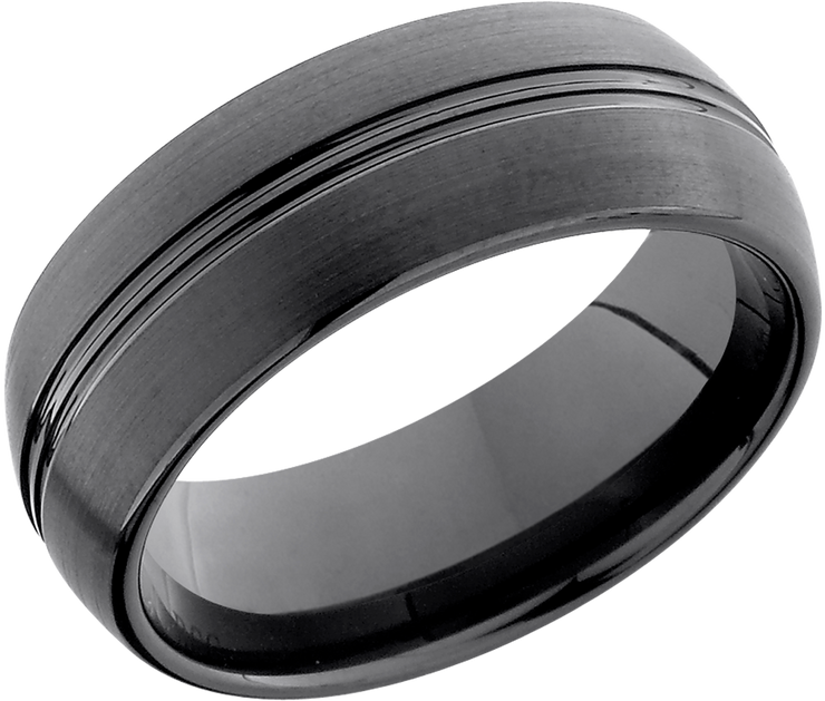 Tungsten Ceramic 8mm domed band with two grooves down the center of the band