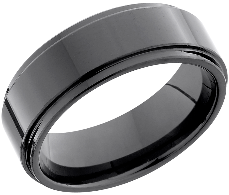 Tungsten Ceramic 8mm flat band with grooved edges