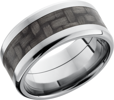 Titanium 10mm beveled band with a 5mm inlay of black Carbon Fiber