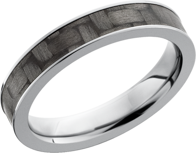 Titanium 4mm flat band with a 3mm inlay of black Carbon Fiber