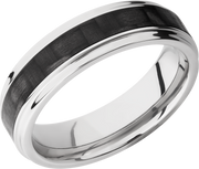 Titanium 6mm flat band with grooved edges and a 3mm inlay of black Carbon Fiber