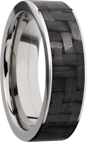 Titanium 7mm flat band with a 6mm inlay of black Carbon Fiber