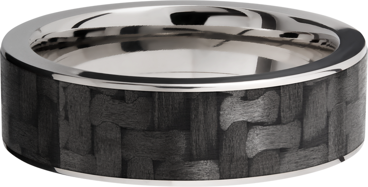 Titanium 7mm flat band with a 6mm inlay of black Carbon Fiber