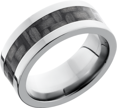 Titanium 8mm flat band with a 4mm inlay of black Carbon Fiber