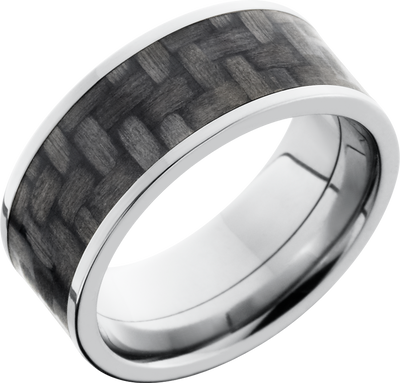 Titanium 9mm flat band with a 7mm inlay of black Carbon Fiber