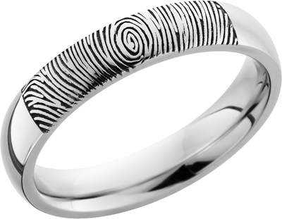 Cobalt chrome 4mm domed band with a laser-carved fingerprint