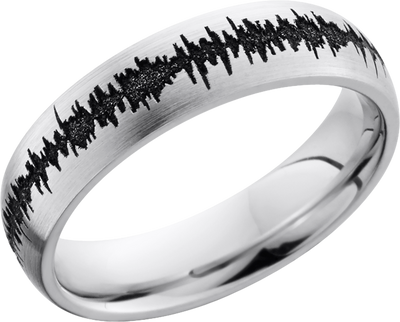 Cobalt chrome 4mm domed band with a laser-carved soundwave