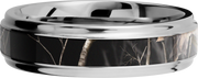 Cobalt chrome 6mm flat band with grooved edges and a 3mm inlay of Realtree APC Black Camo