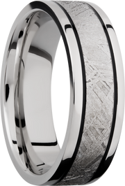 Cobalt chrome 7.5mm flat band with an inlay of authentic Gibeon Meteorite