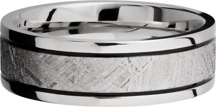 Cobalt chrome 7.5mm flat band with an inlay of authentic Gibeon Meteorite