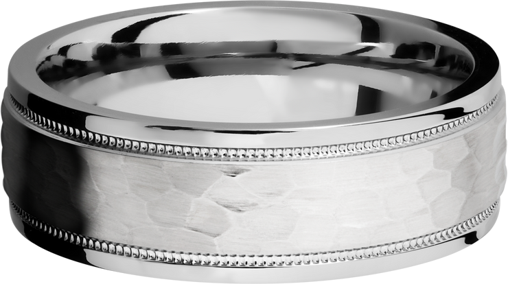 Cobalt chrome 7.5mm flat band with grooved edges and reverse milgrain detail