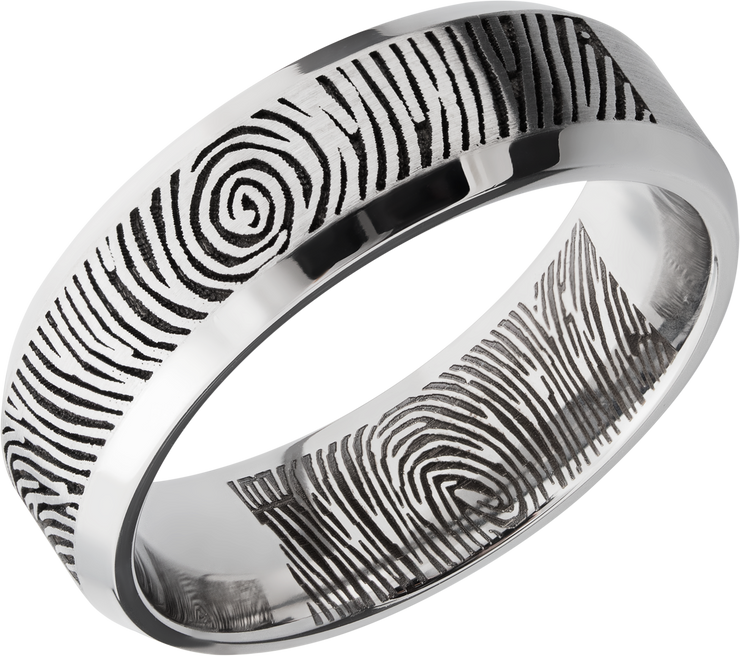 Cobalt chrome 7mm beveled band with a laser-carved fingerprint