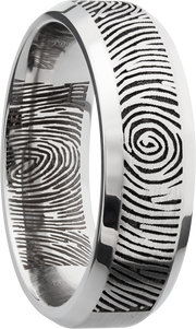Cobalt chrome 7mm beveled band with a laser-carved fingerprint