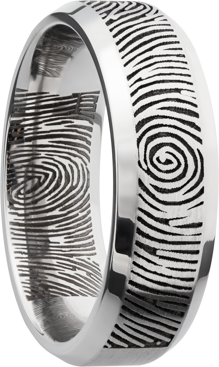 Cobalt chrome 7mm beveled band with a laser-carved fingerprint