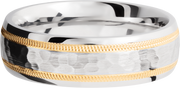 Cobalt chrome 7mm domed band with an two inlays of 14K yellow gold in milgrain